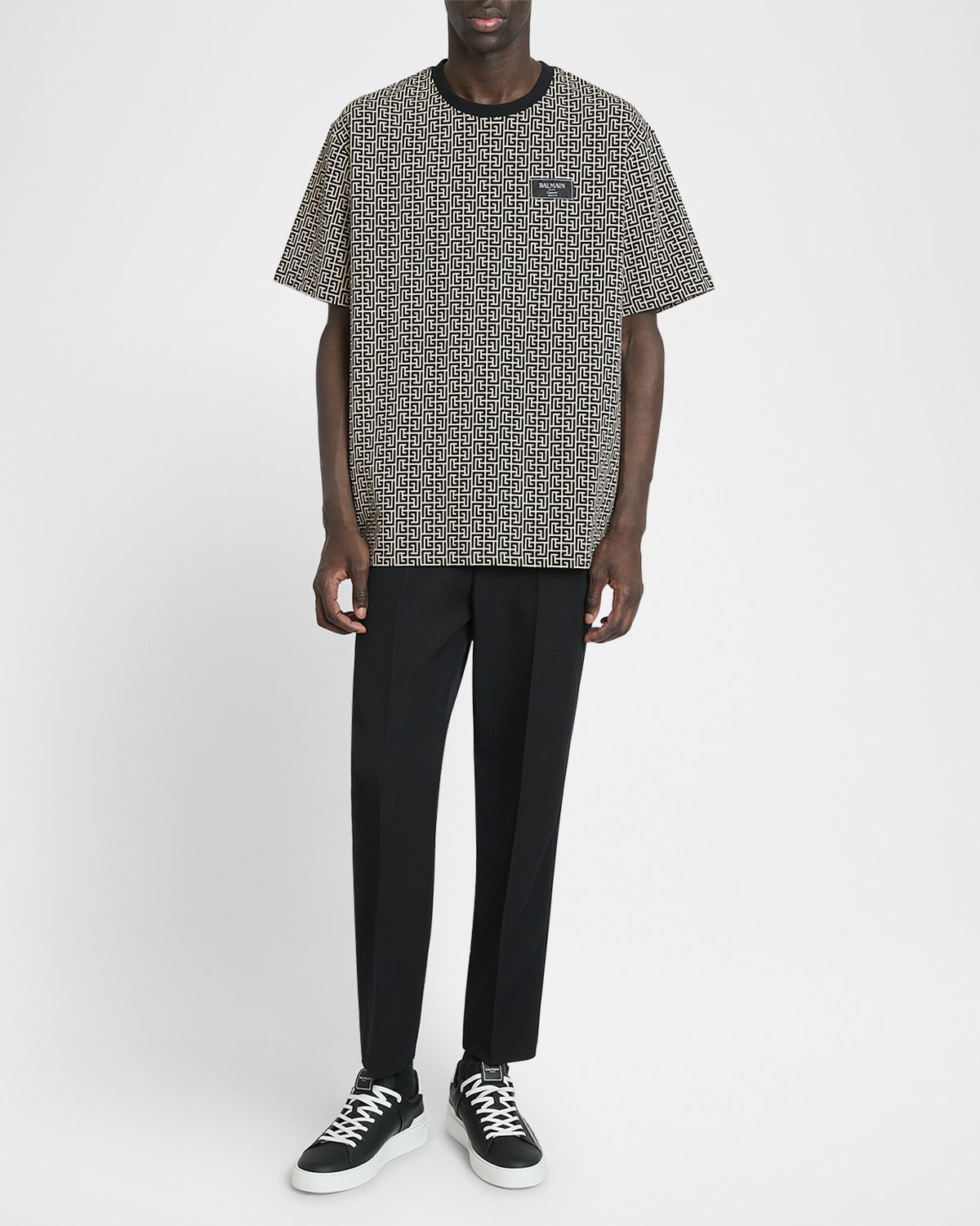 Balmain Men 's Couture Label Monogram Crewneck T-Shirt