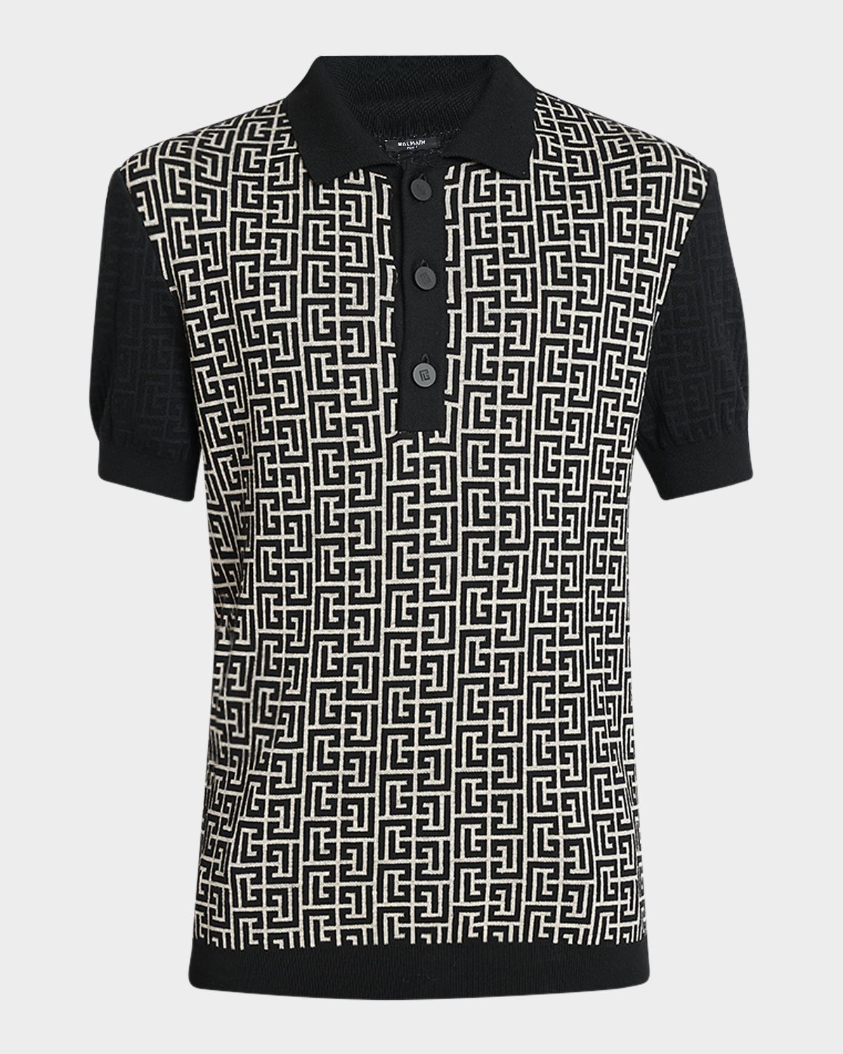 Balmain Men 's Cotton Color Block Monogram Knit Polo Shirt