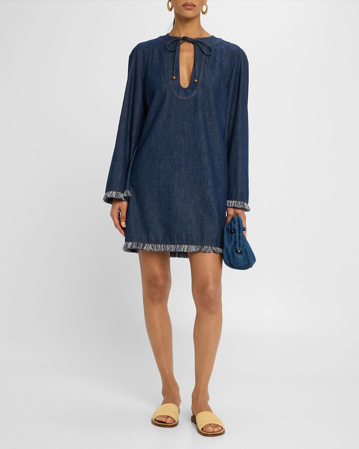 Zimmermann Rhiannon Fringe Denim Mini Dress
