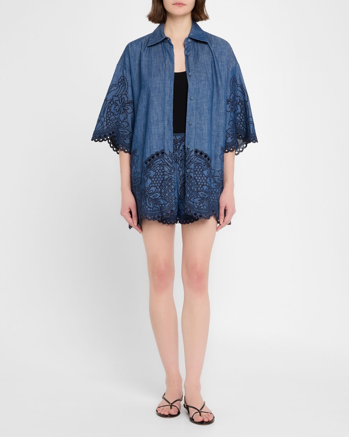 Zimmermann Coco Embroidered Denim Shirt