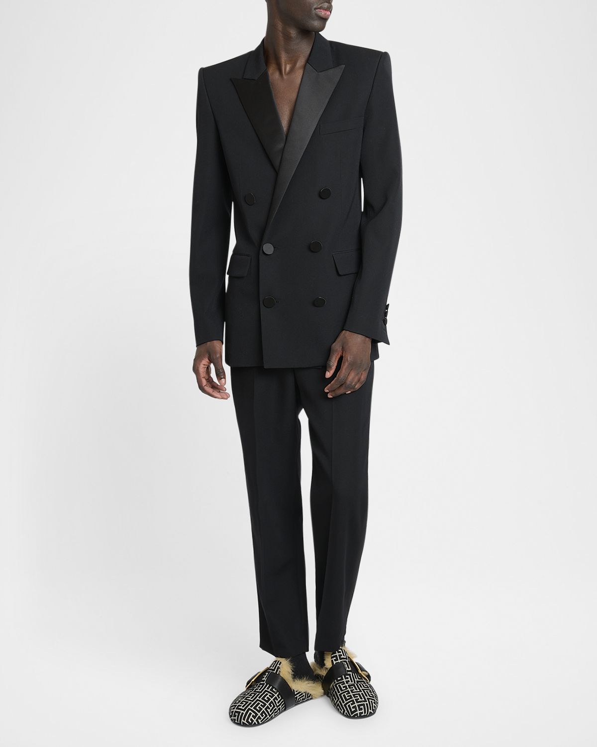 Balmain Men 's Satin Peak Lapel Double-Breasted Blazer Jacket