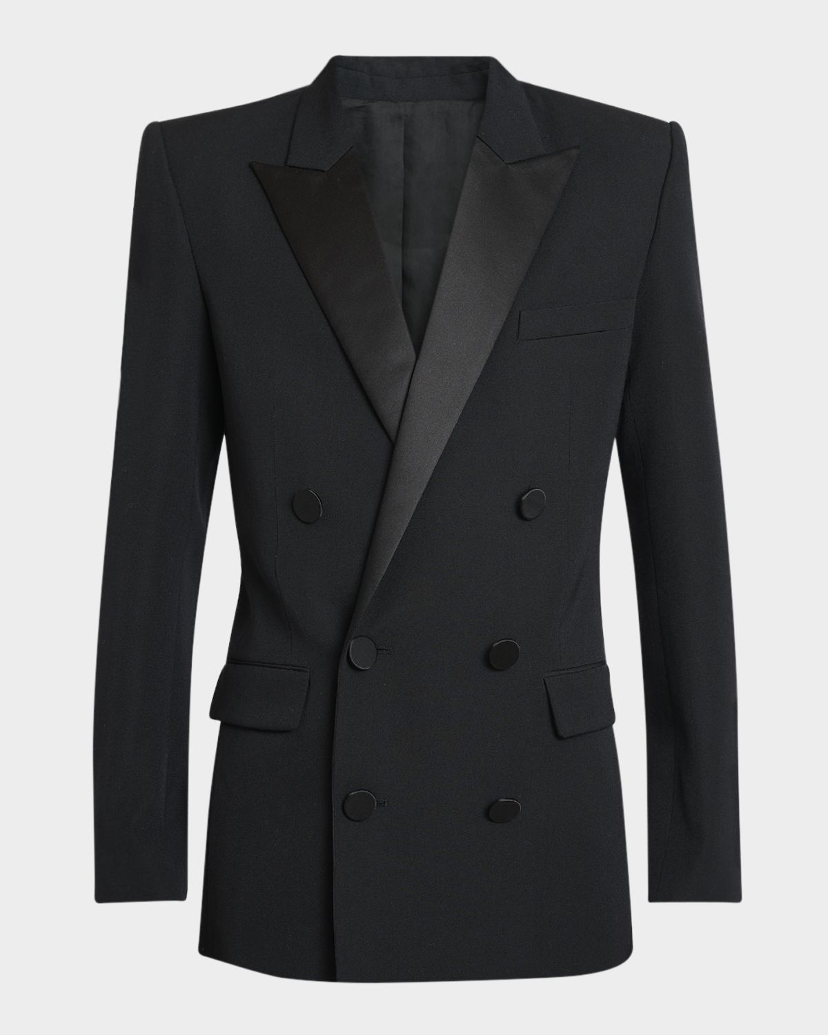 Balmain Men 's Satin Peak Lapel Double-Breasted Blazer Jacket