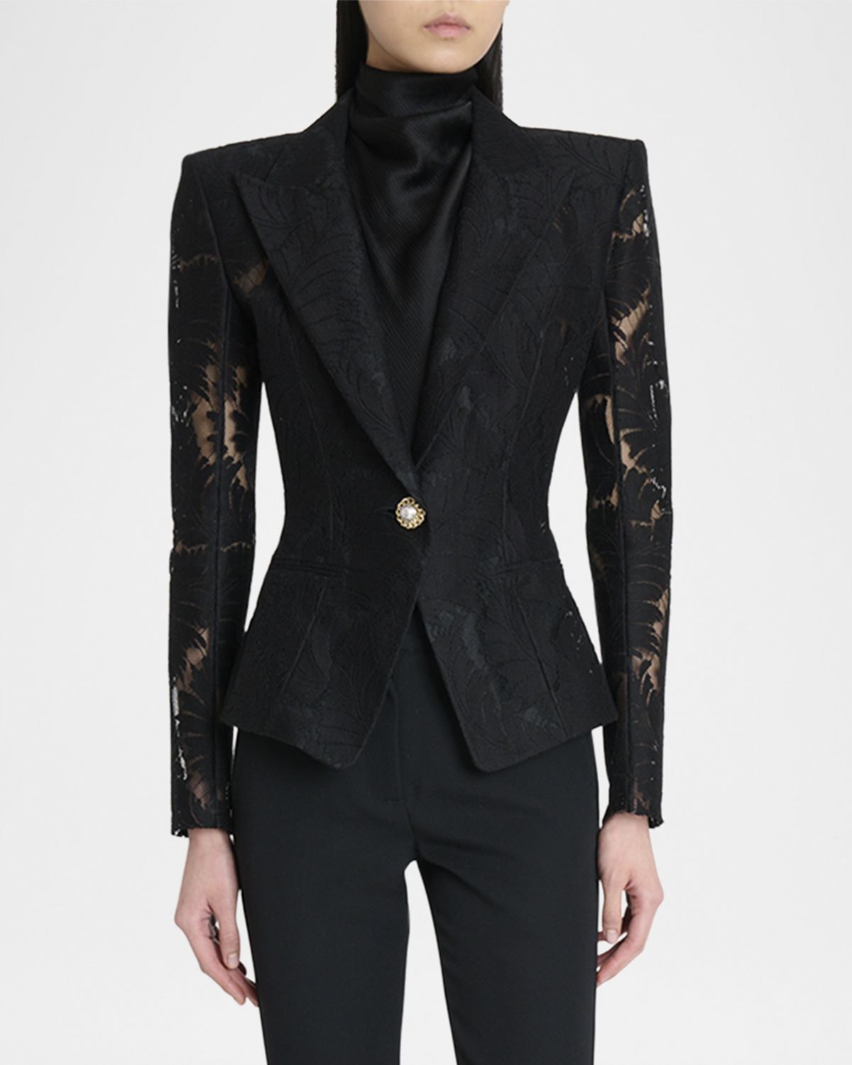 Balmain Single-Breasted Fitted Lace Jacket