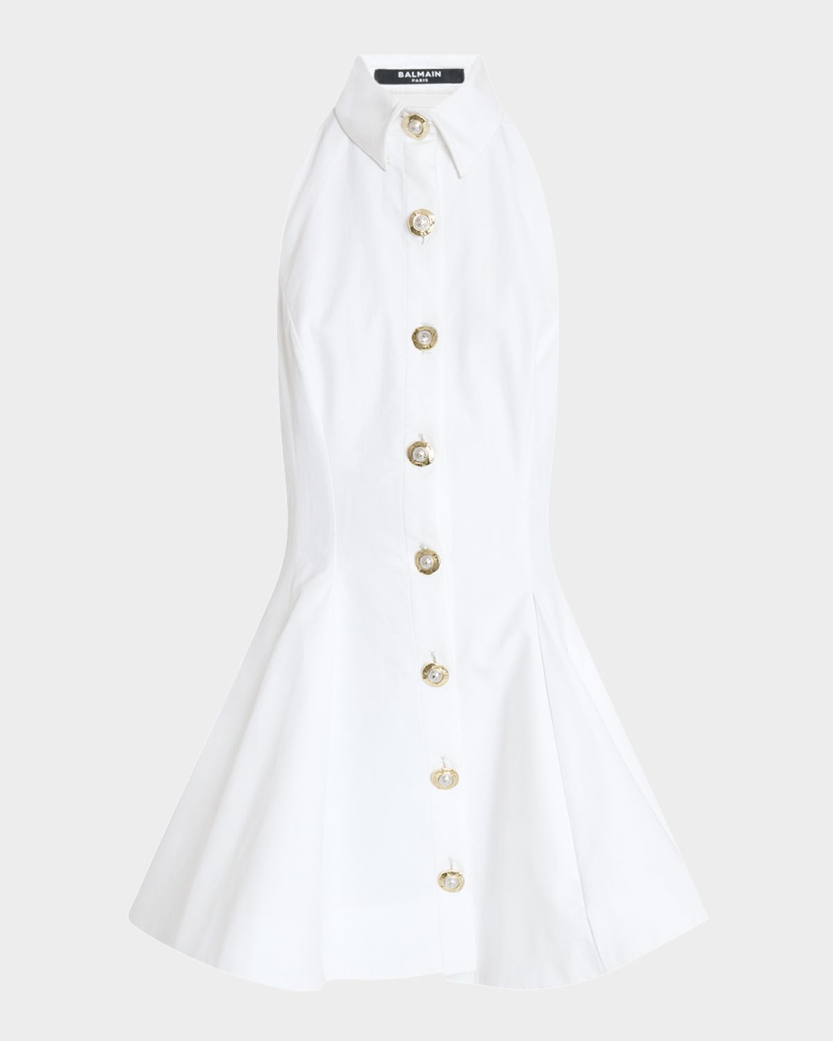Balmain Halter Popeline Fit-&-Flare Mini Shirtdress