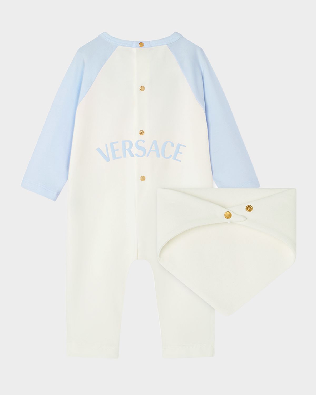 Versace Kid 's Logo-Print Jersey Onesie and Bib Set, Size Newborn-6M