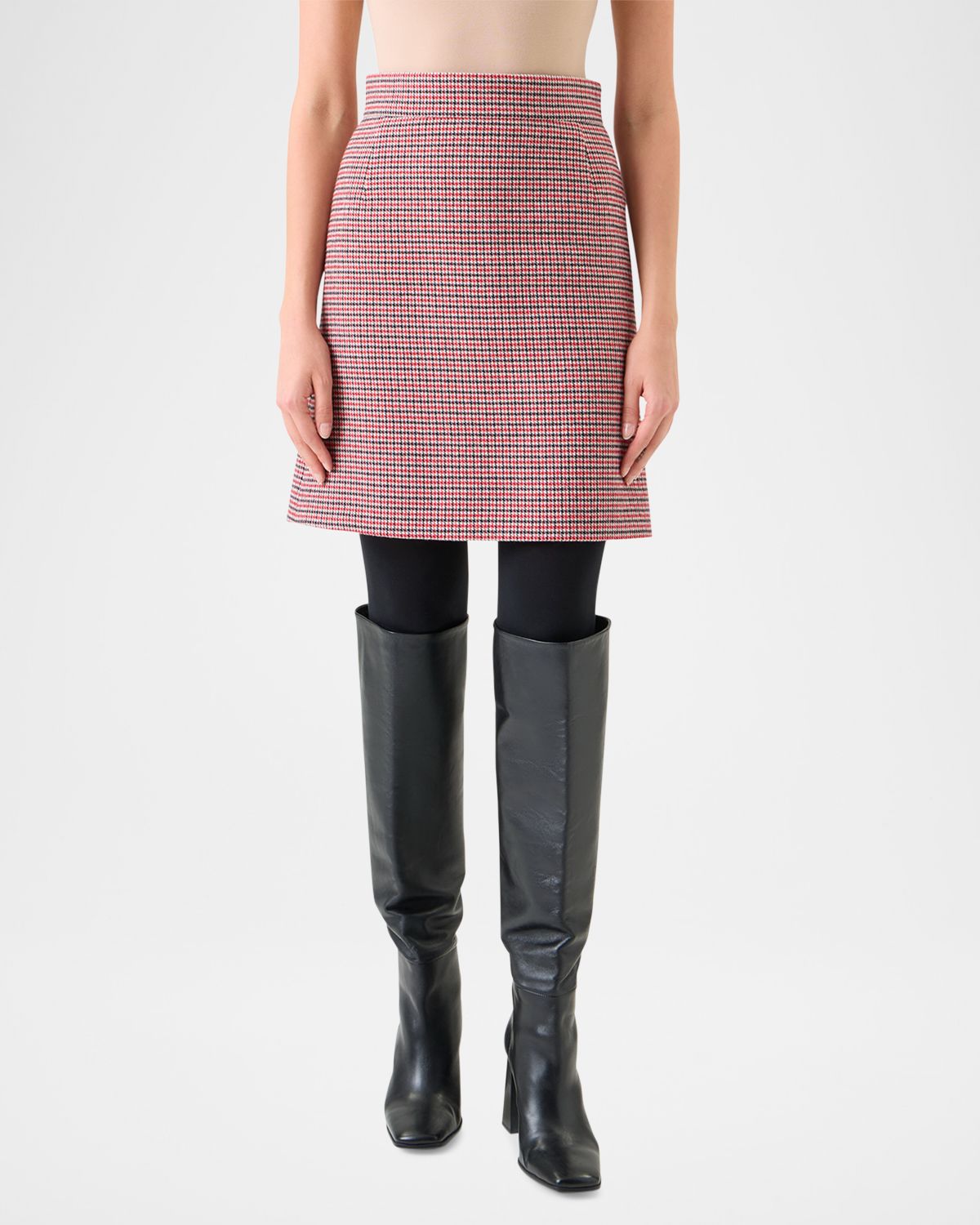 Akris punto Houndstooth Wool Fresco A-Line Mini Skirt