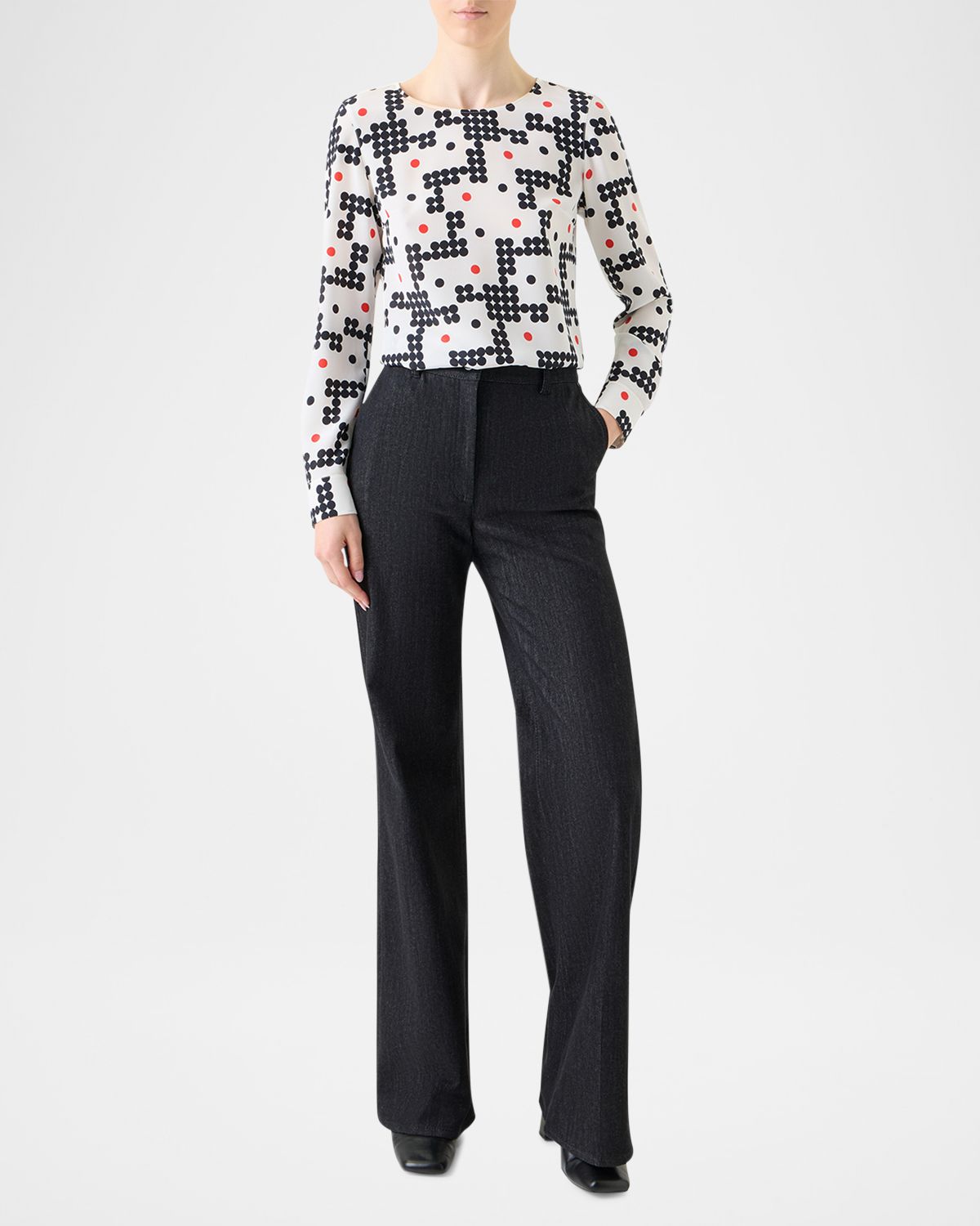 Akris punto Alice Dot Grid Crepe De Chine Blouse