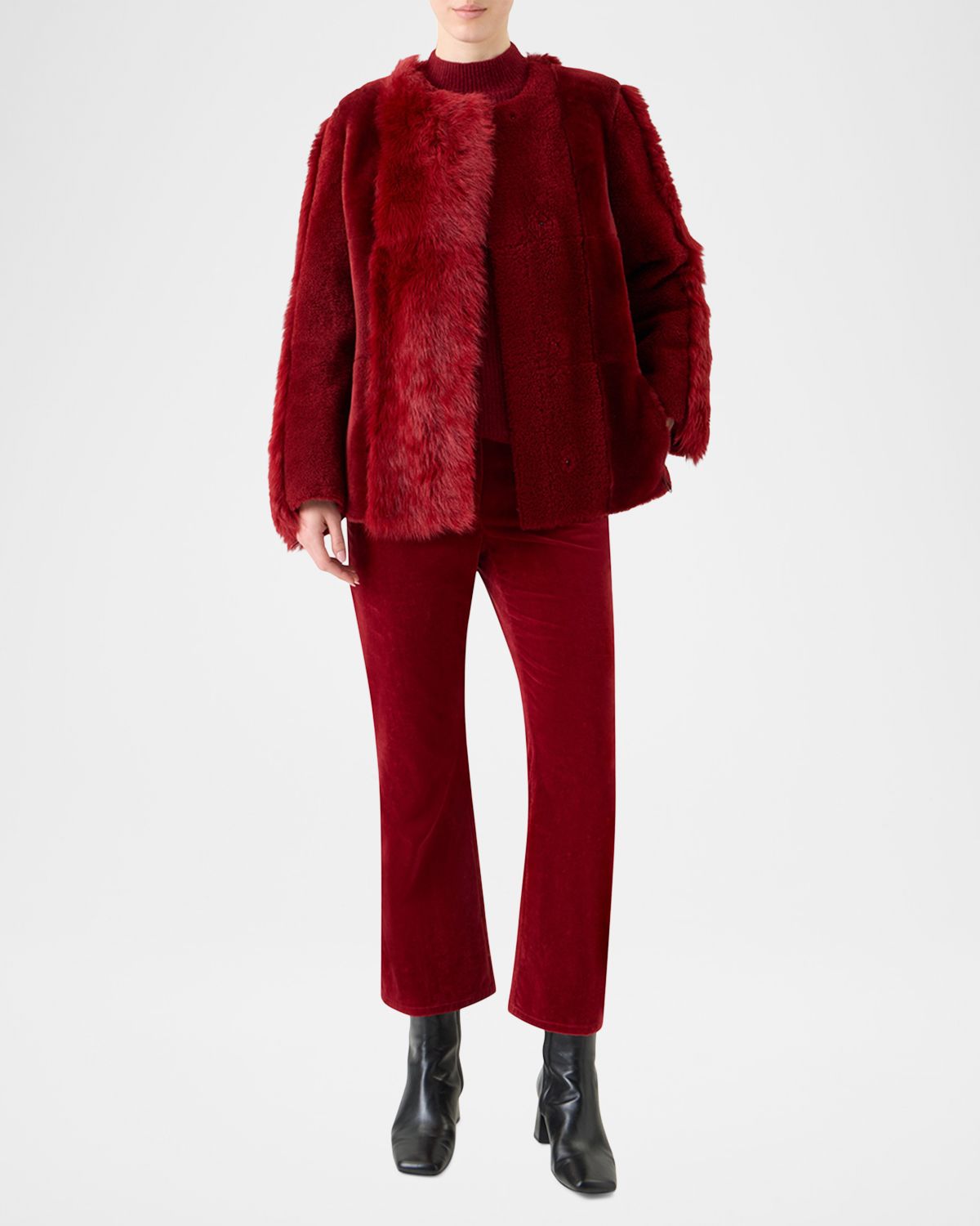 Akris punto Vertical Paneled Lamb Shearling Jacket