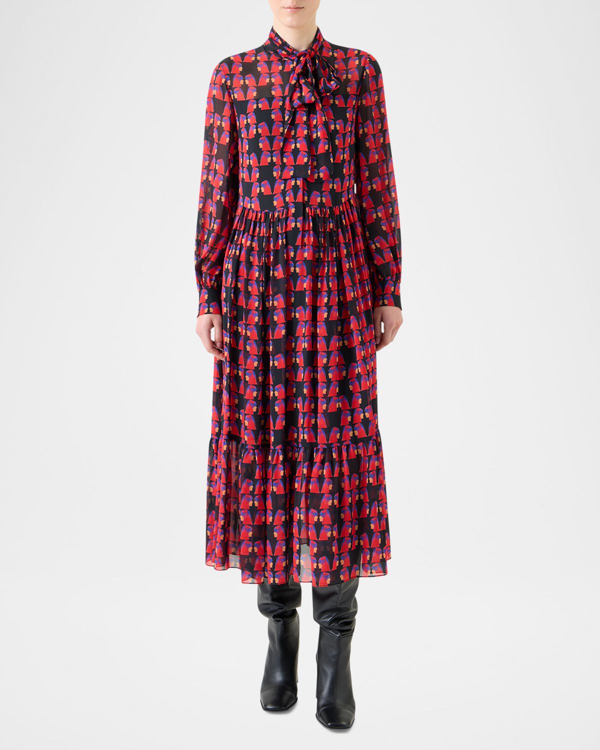 Akris punto Francoise Hardy Print Georgette Midi Dress