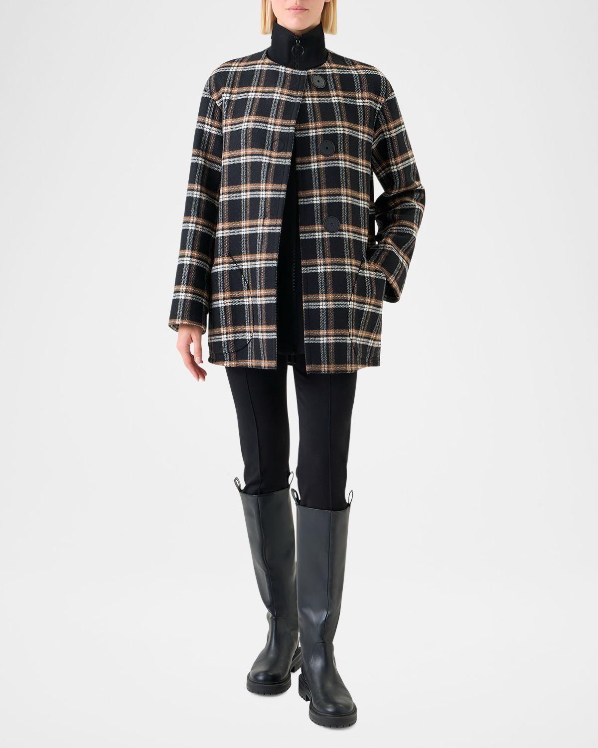 Akris punto Plaid Double-Face Wool Coat