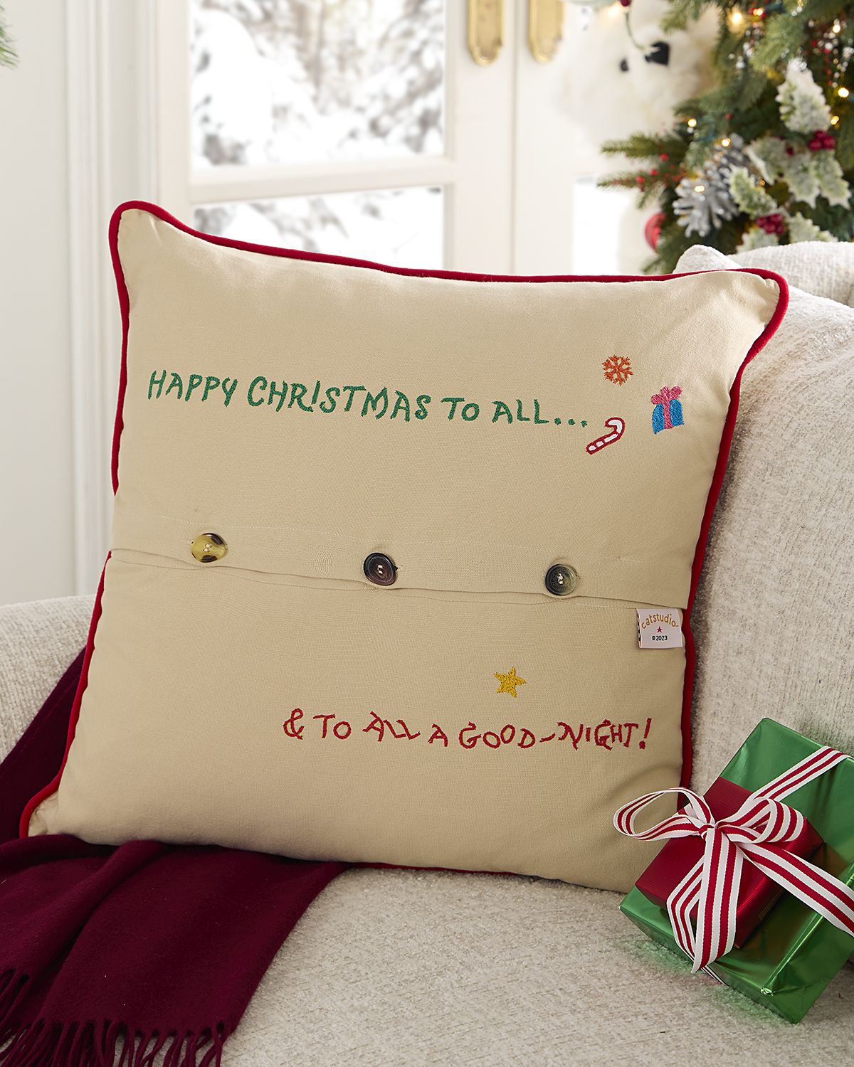 Catstudio Night Before Christmas Hand-Embroidered Pillow, 20" Square