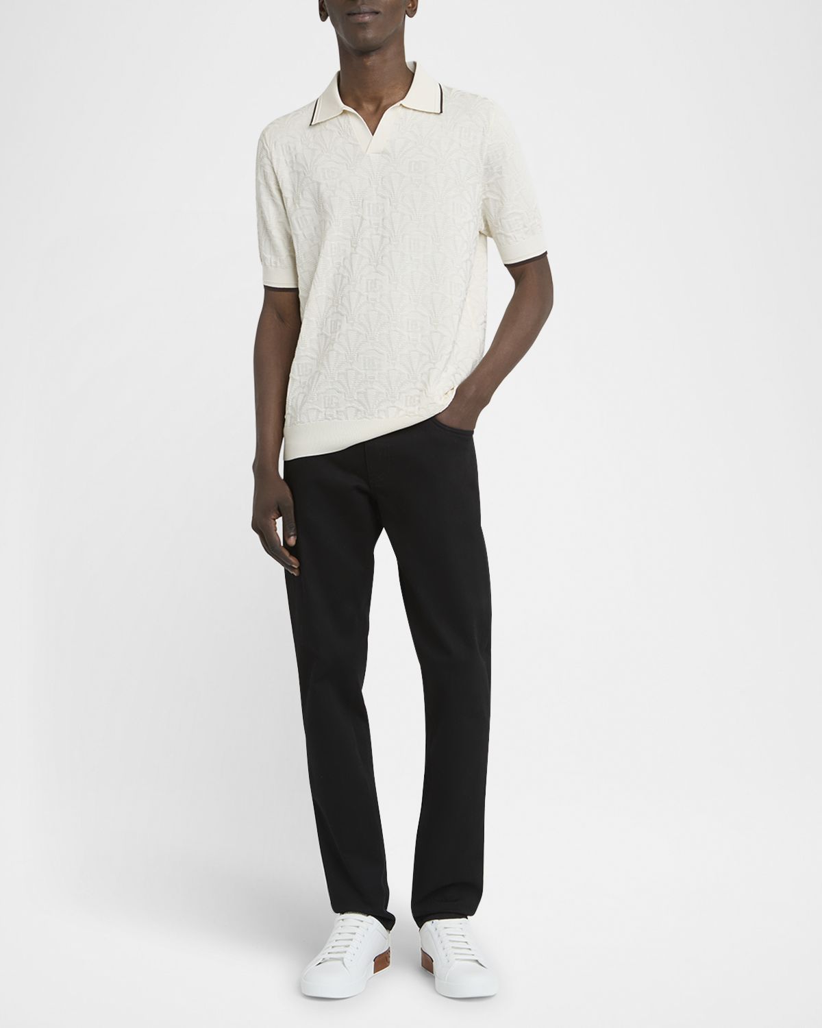 Dolce & Gabbana Men 's Silk DG Jacquard Knit Polo Shirt