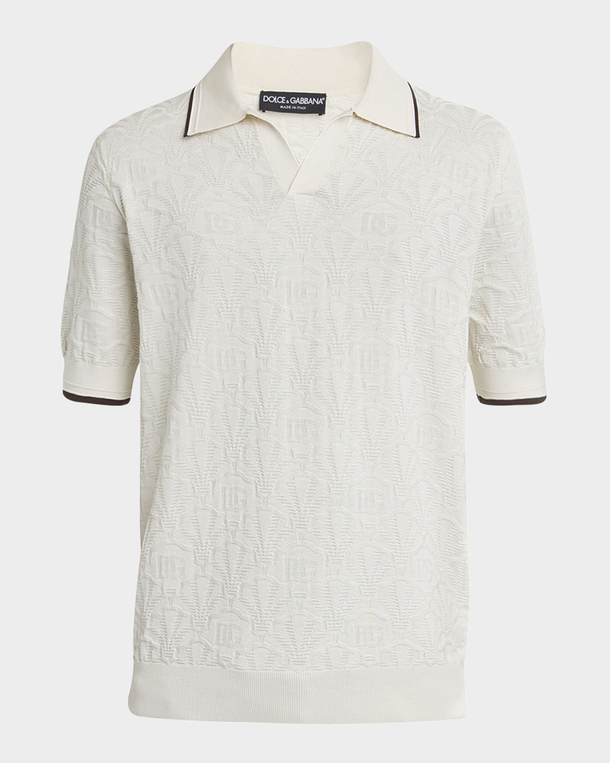 Dolce & Gabbana Men 's Silk DG Jacquard Knit Polo Shirt