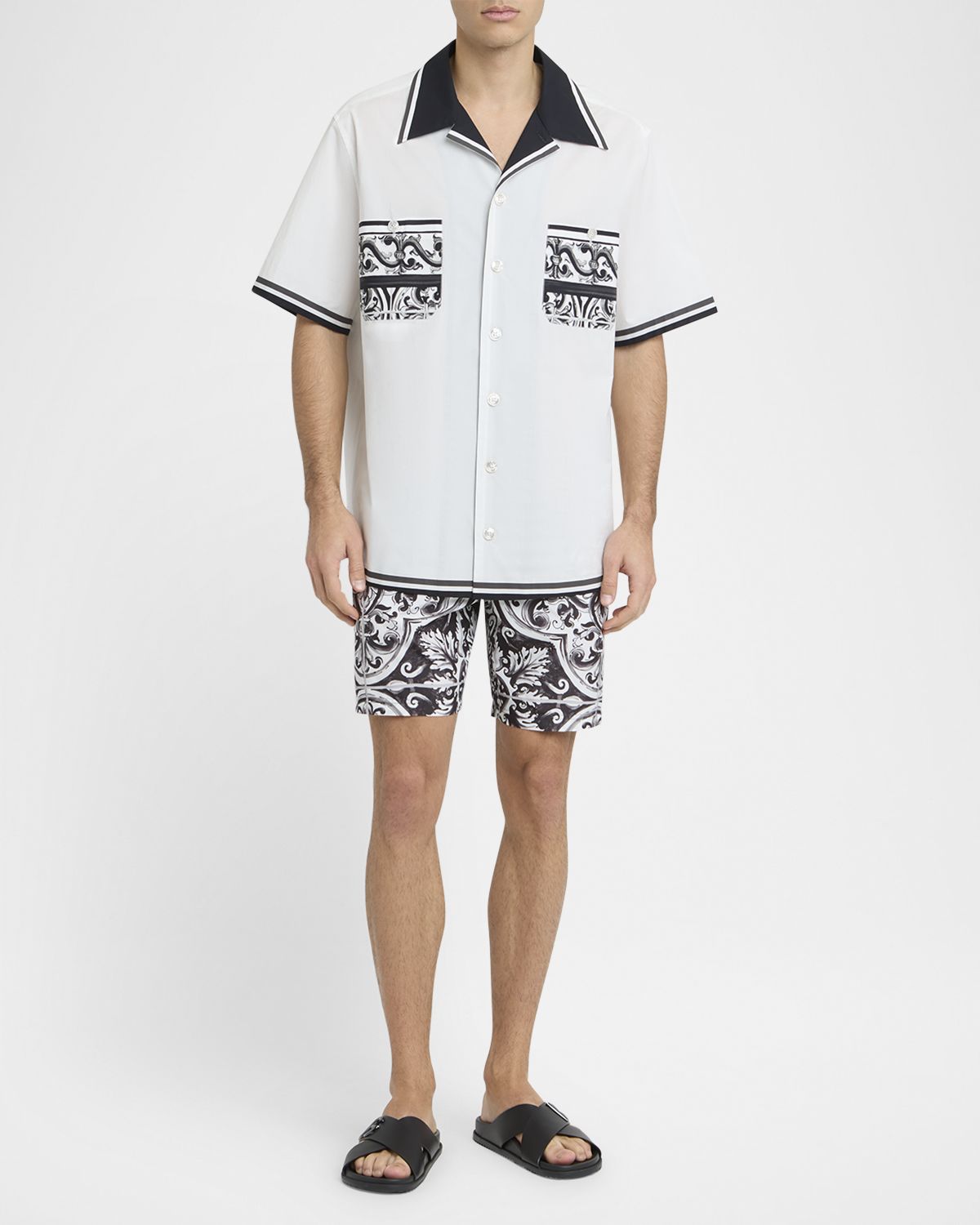Dolce & Gabbana Men 's Cotton Majolica Double-Pocket Camp Shirt
