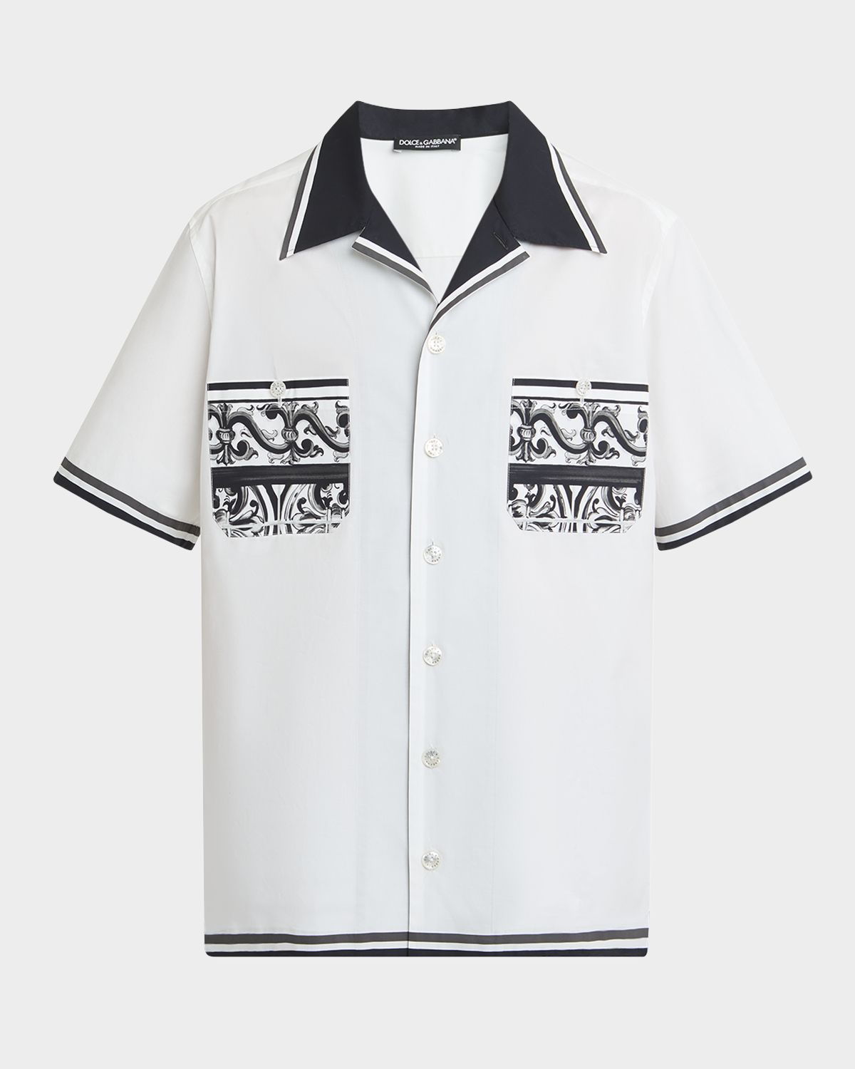 Dolce & Gabbana Men 's Cotton Majolica Double-Pocket Camp Shirt
