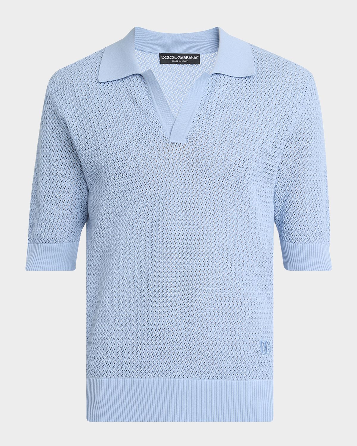 Dolce & Gabbana Men 's Cotton Mesh Knit Johnny Collar Polo Shirt