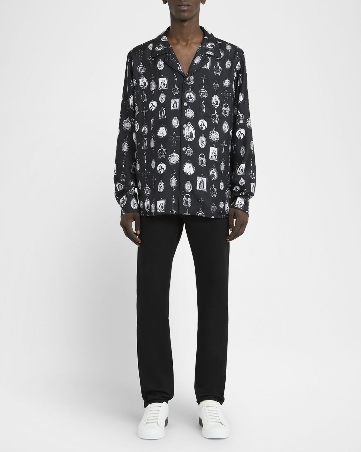 Dolce & Gabbana Men 's Silk Medagliette Vanity Sport Shirt