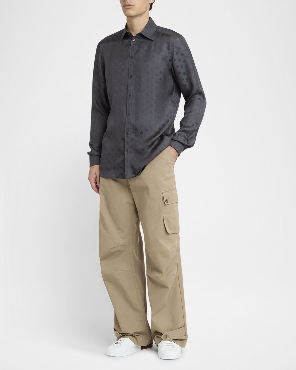 Dolce & Gabbana Men 's Silk Jacquard Logo Martini-Fit Sport Shirt