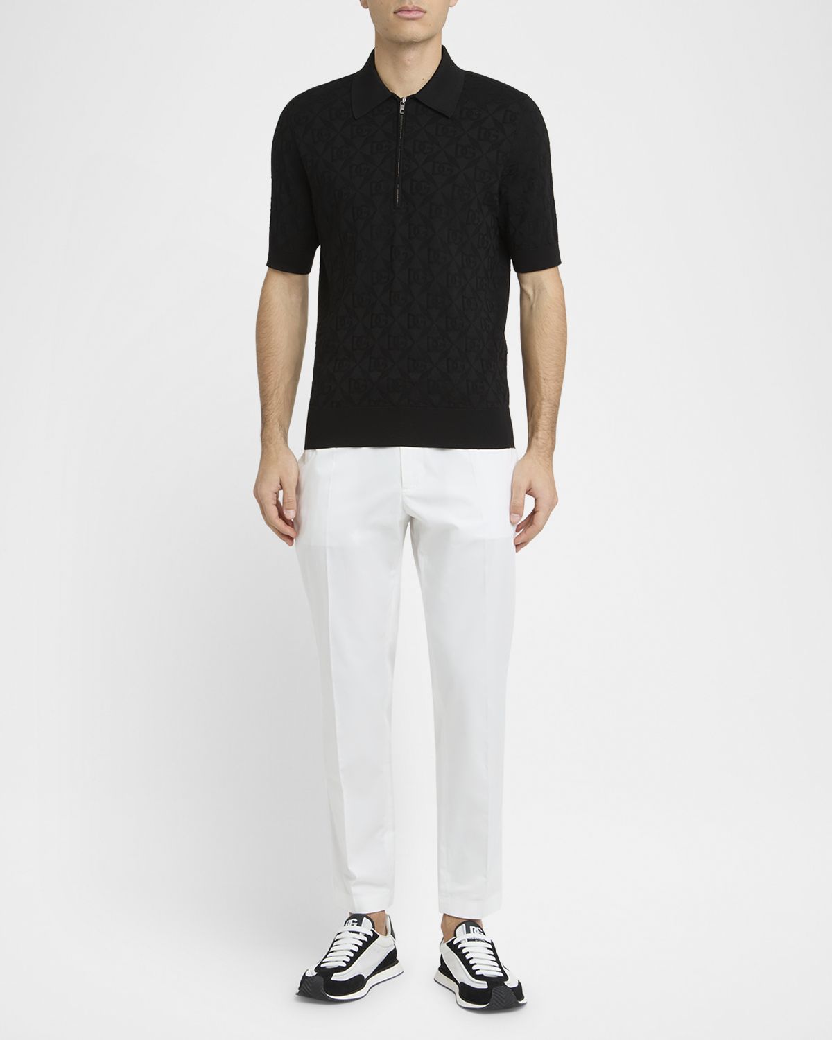 Dolce & Gabbana Men 's DG Jacquard Quarter-Zip Polo Shirt