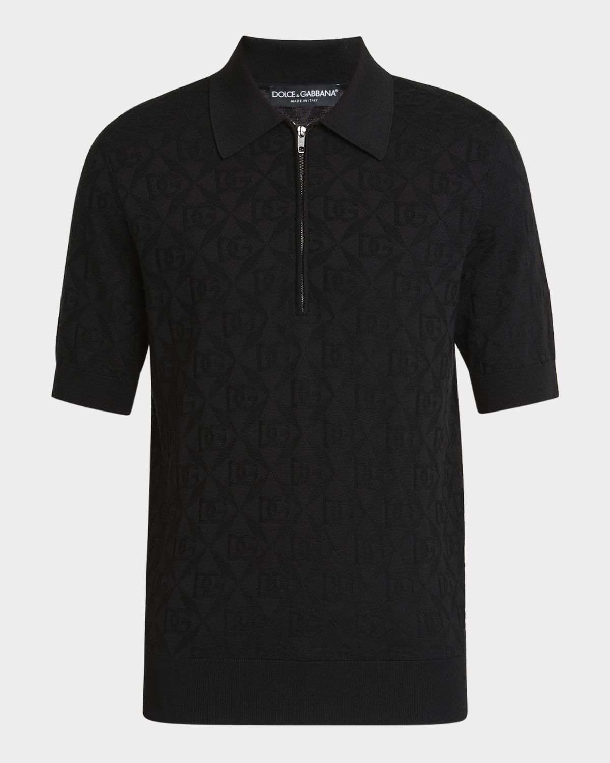 Dolce & Gabbana Men 's DG Jacquard Quarter-Zip Polo Shirt