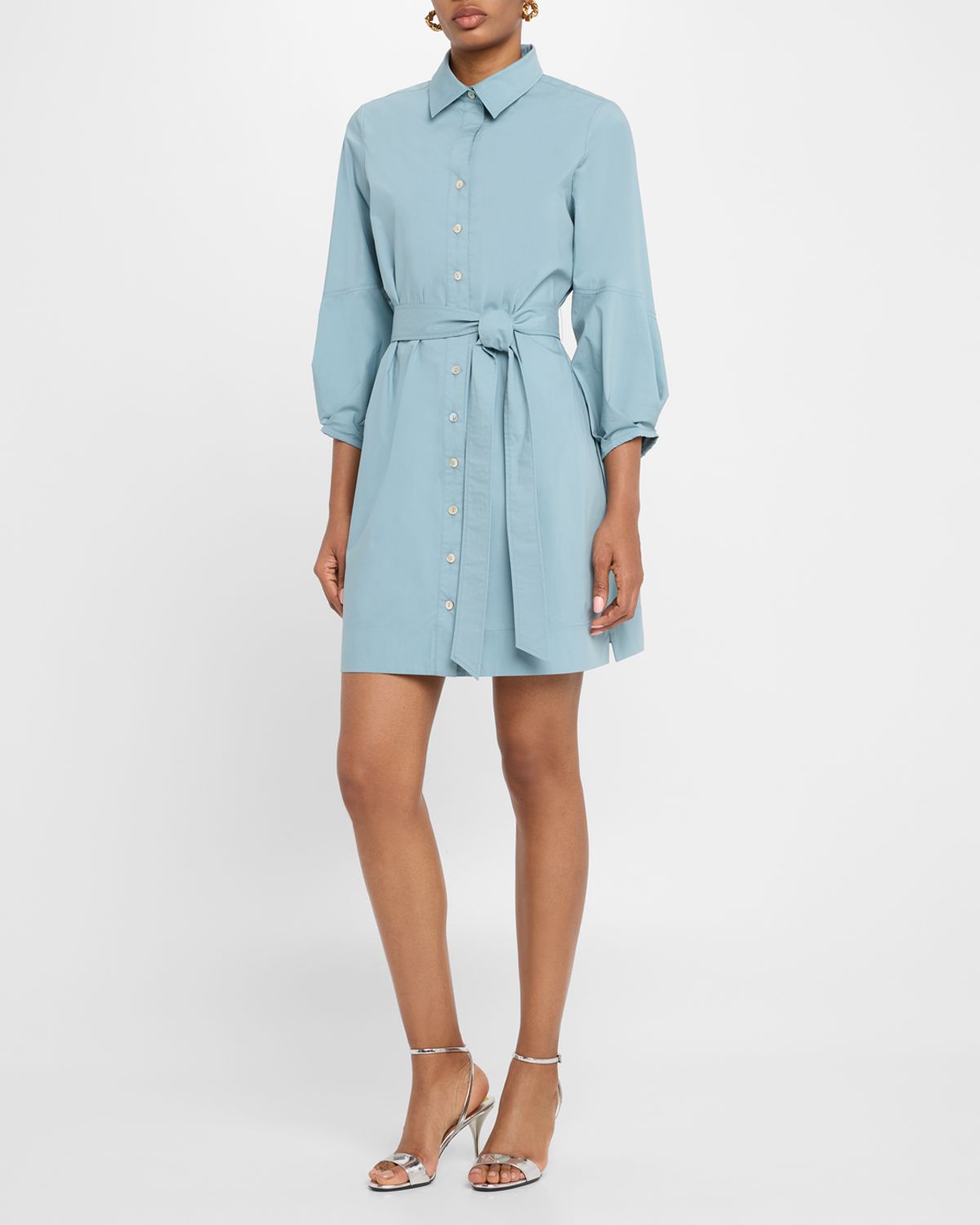 Finley Milo Tie-Waist Weathercloth Mini Shirtdress