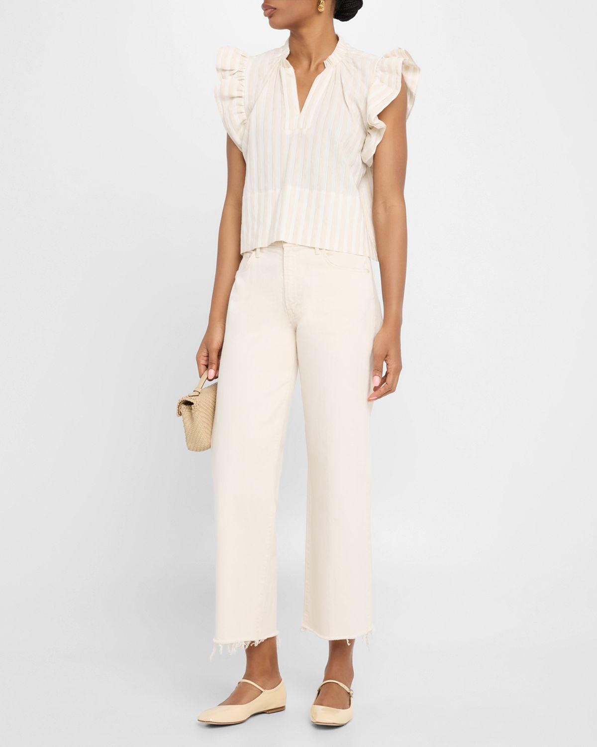 Finley Remy Texture-Striped Ruffle Top