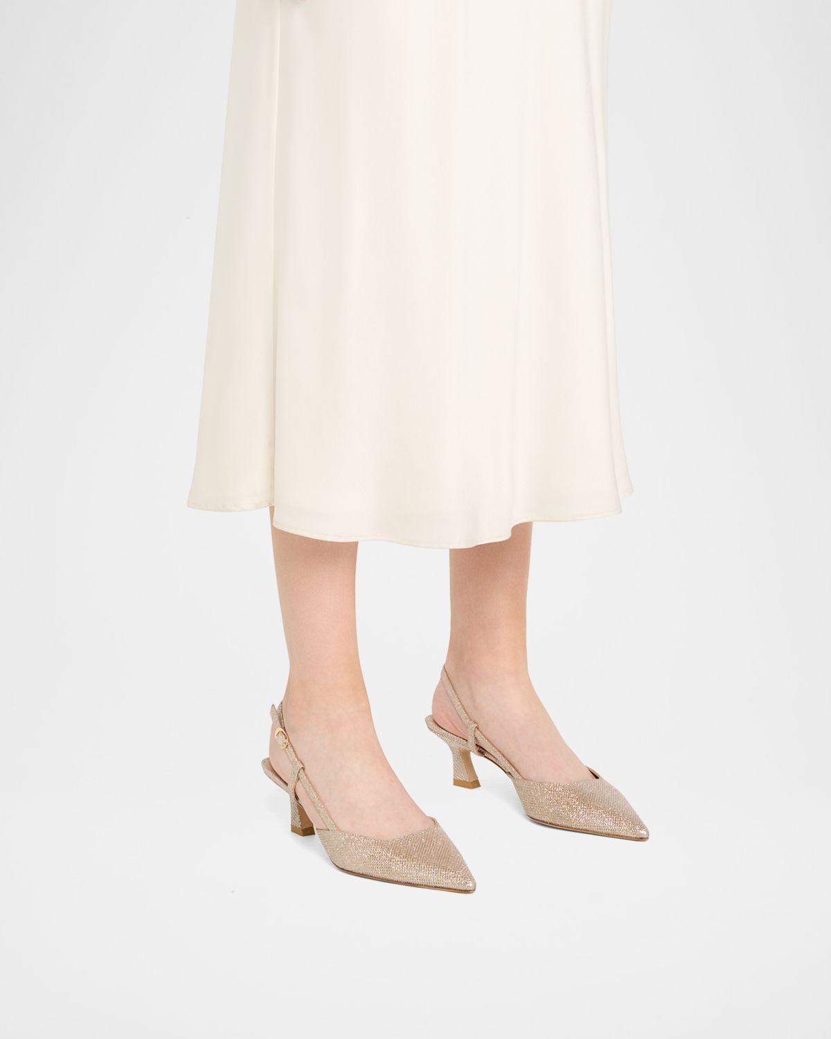 Stuart Weitzman Vinnie Metallic Kitten Slingback Pumps