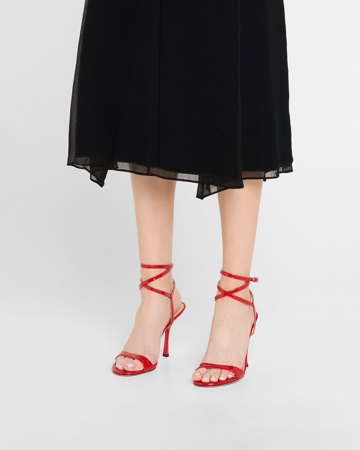 Stuart Weitzman Nudist Patent Ankle-Strap Sandals