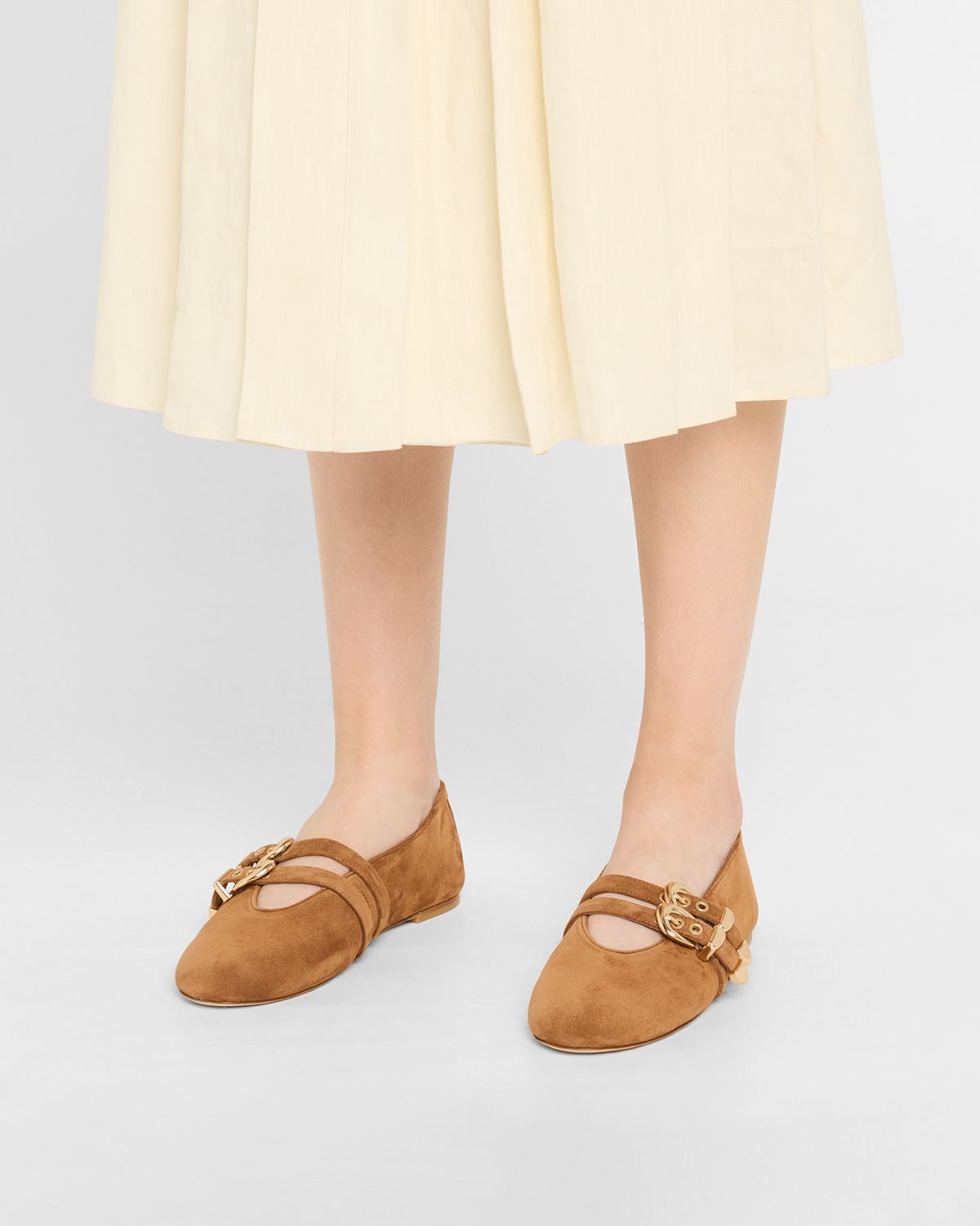 Stuart Weitzman Maven Suede Buckle Mary Jane Ballerina Flats
