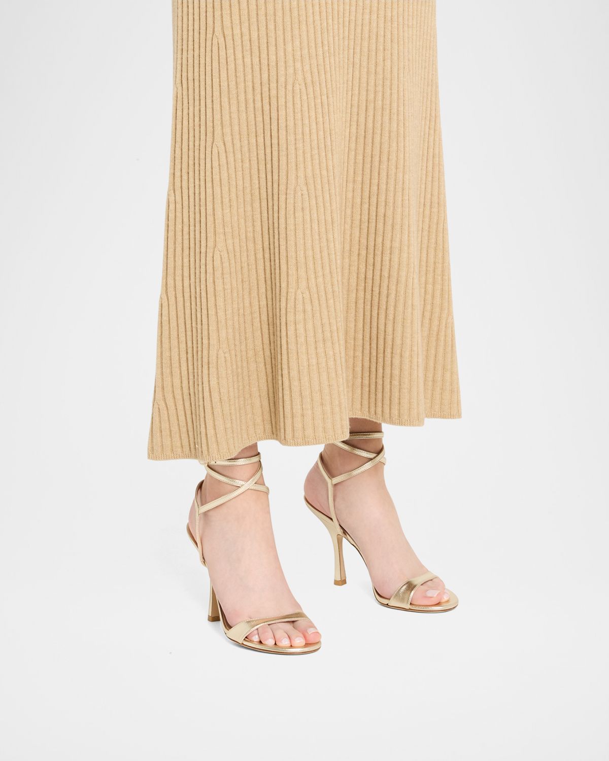 Stuart Weitzman Nudist Metallic Leather Stiletto Wrap Sandals