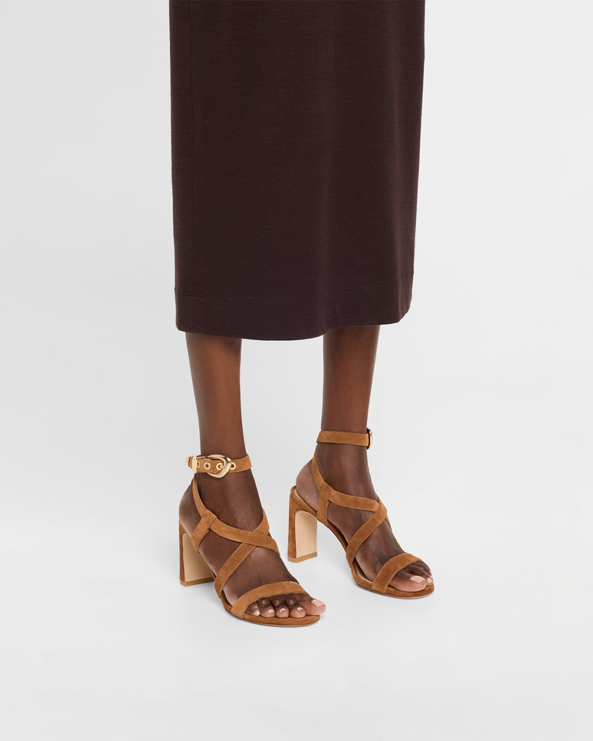 Stuart Weitzman Maven Suede Buckle Block-Heel Sandals