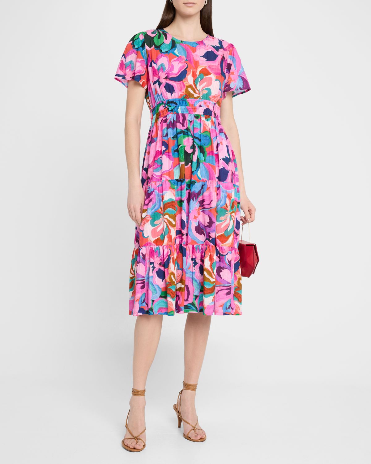 Johnny Was Tiered Floral-Print Cotton Midi Dress