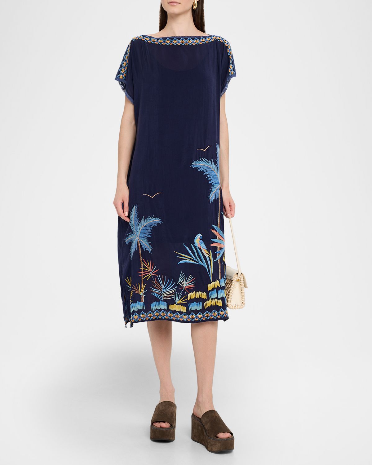 Johnny Was Palm Beach Embroidered Midi Shift Dress