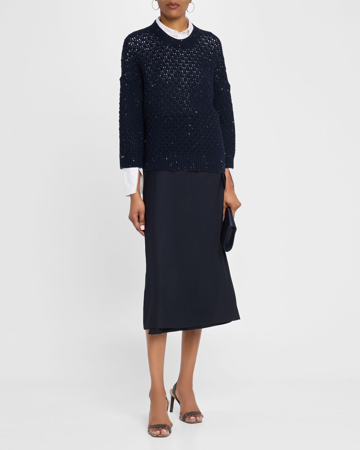 Peserico Crewneck Open-Knit Wool Sweater