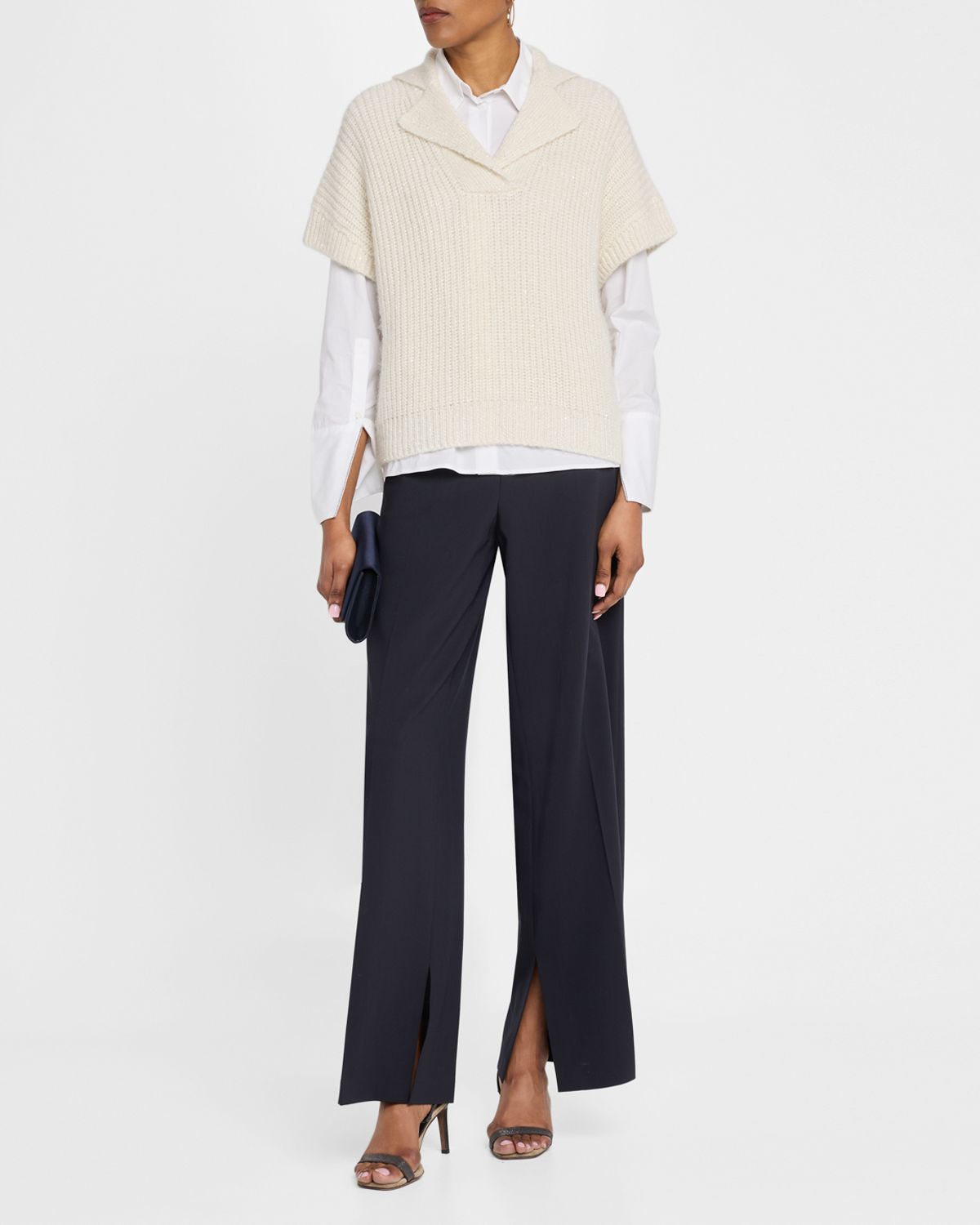 Peserico Ribbed Sequin-Embellished Shimmer Knit Vest