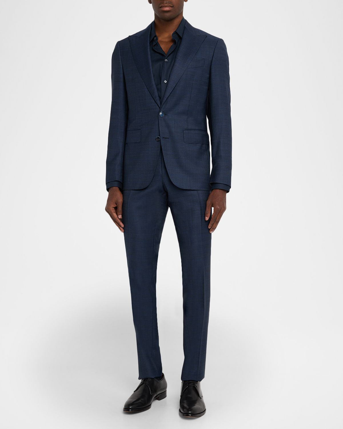 Canali Men 's Denim Effect Wool Peak Lapel Suit