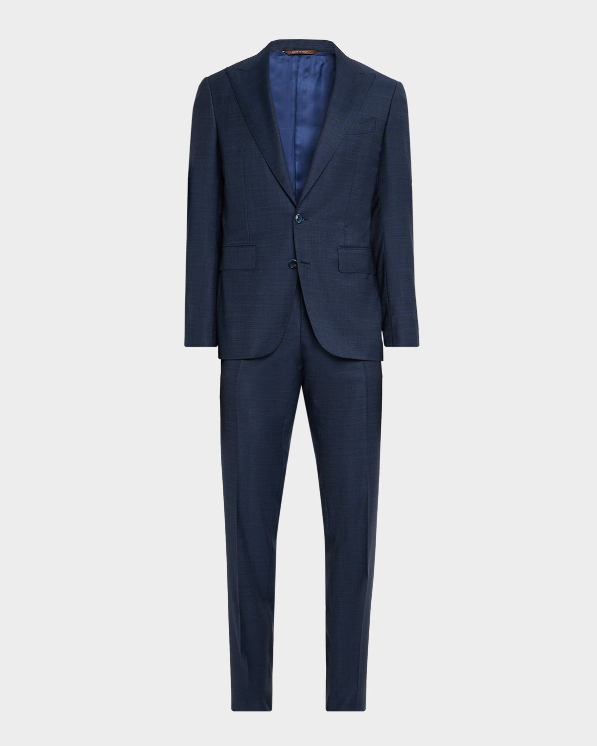 Canali Men 's Denim Effect Wool Peak Lapel Suit