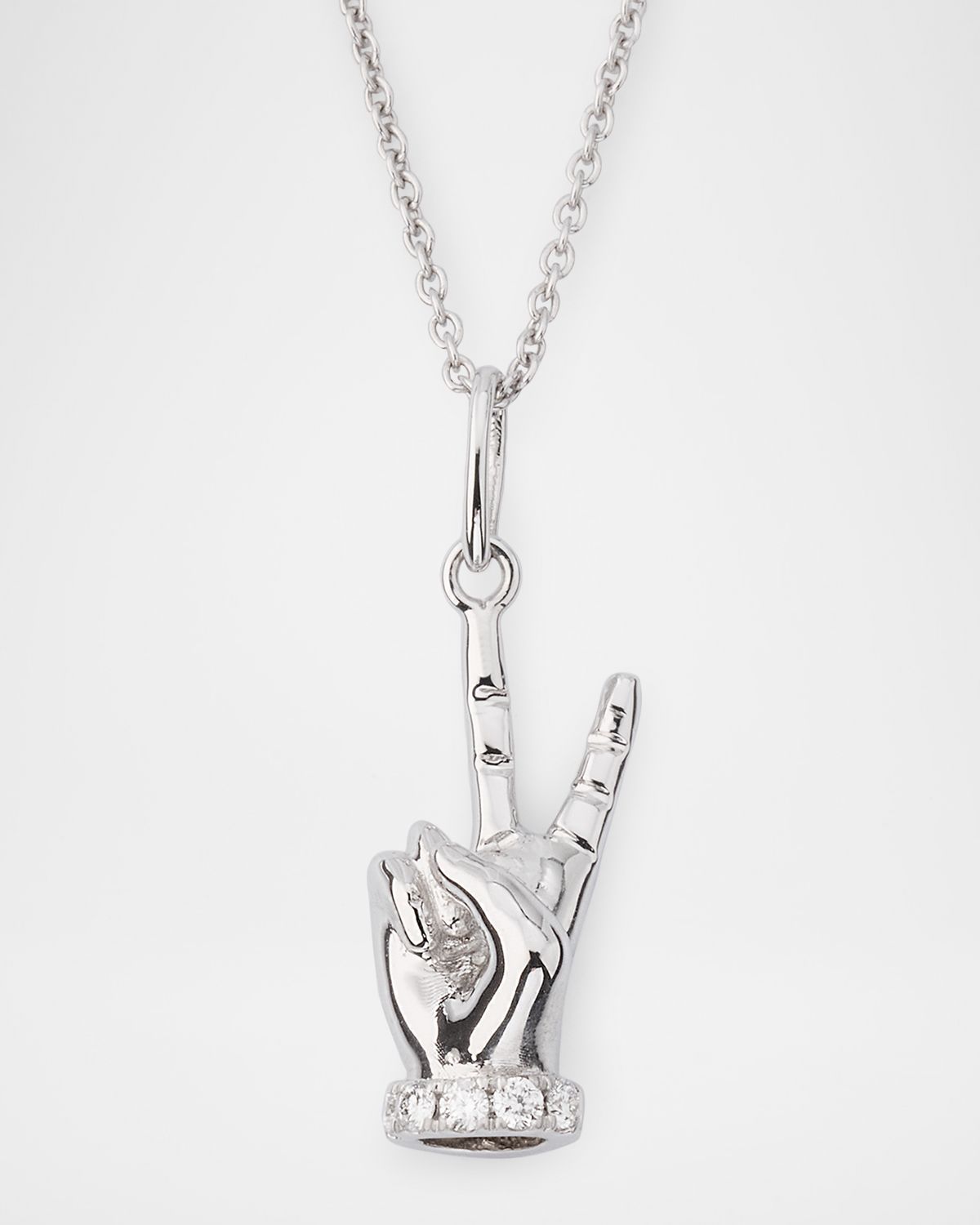 Roberto Coin 18K White Gold Diamond Peace Sign Hands Pendant Necklace