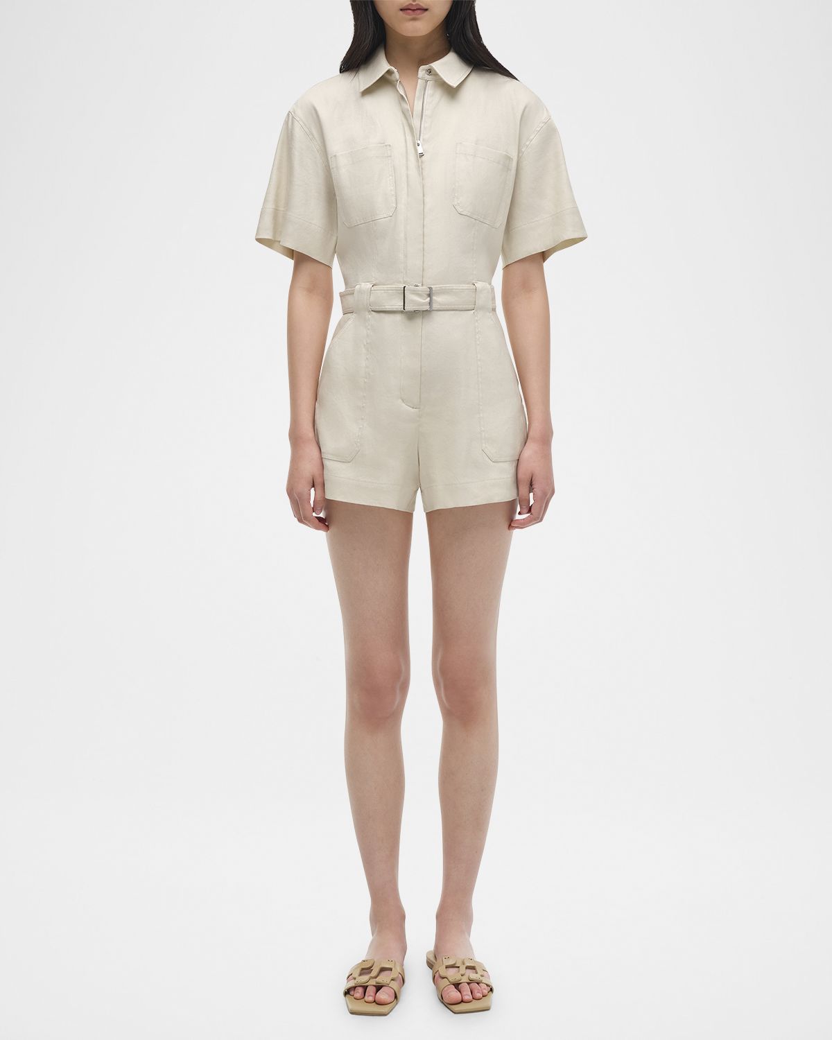 SIMKHAI Aspen Belted Short-Sleeve Romper