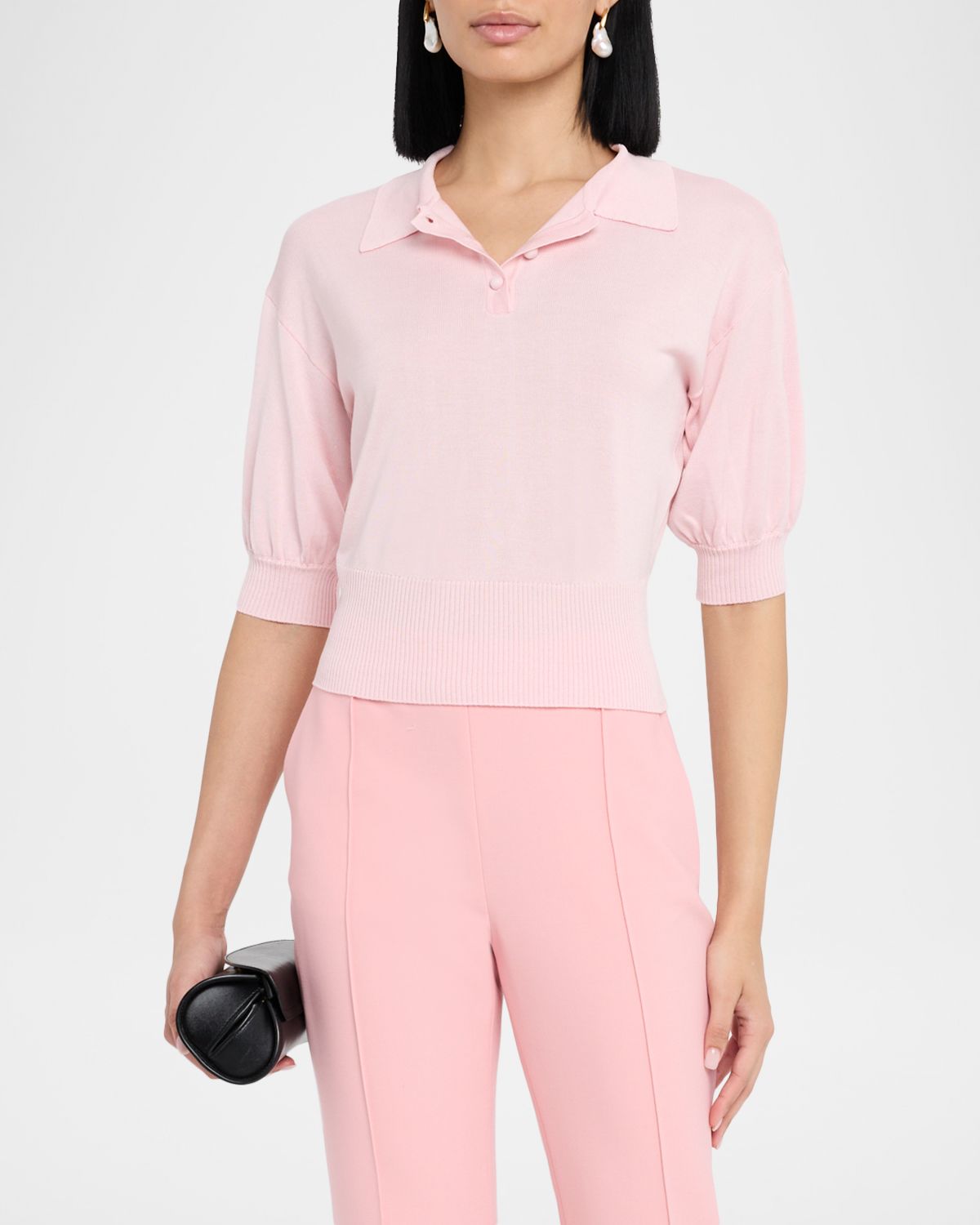 Amir Taghi Camile Puff-Sleeve Silk-Cashmere Polo Top