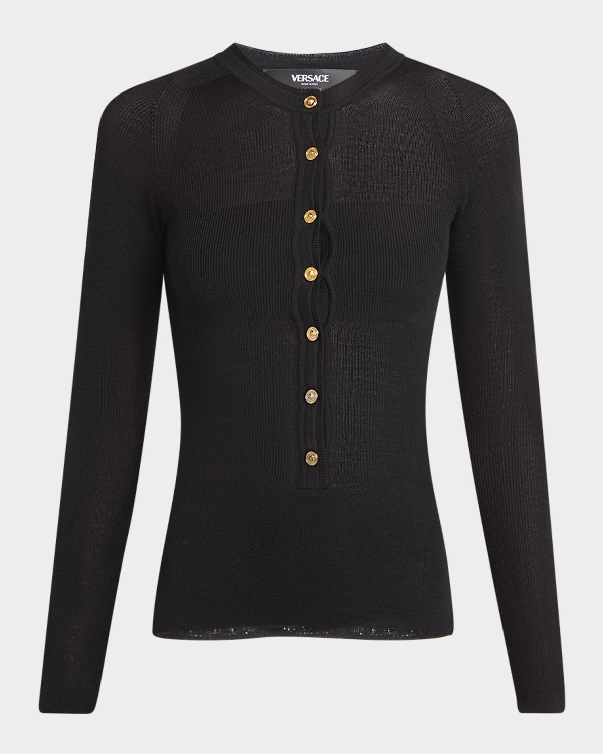 Versace Seamless Rib Long-Sleeve Henley Sweater