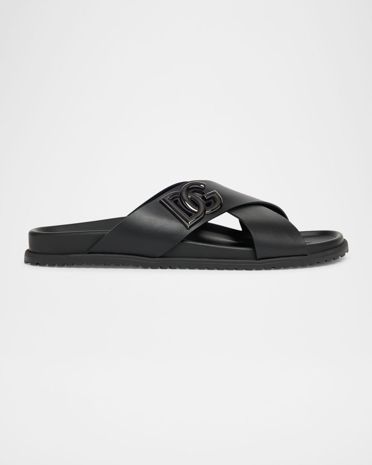 Dolce & Gabbana Men 's Crisscross Leather Logo Slide Sandals