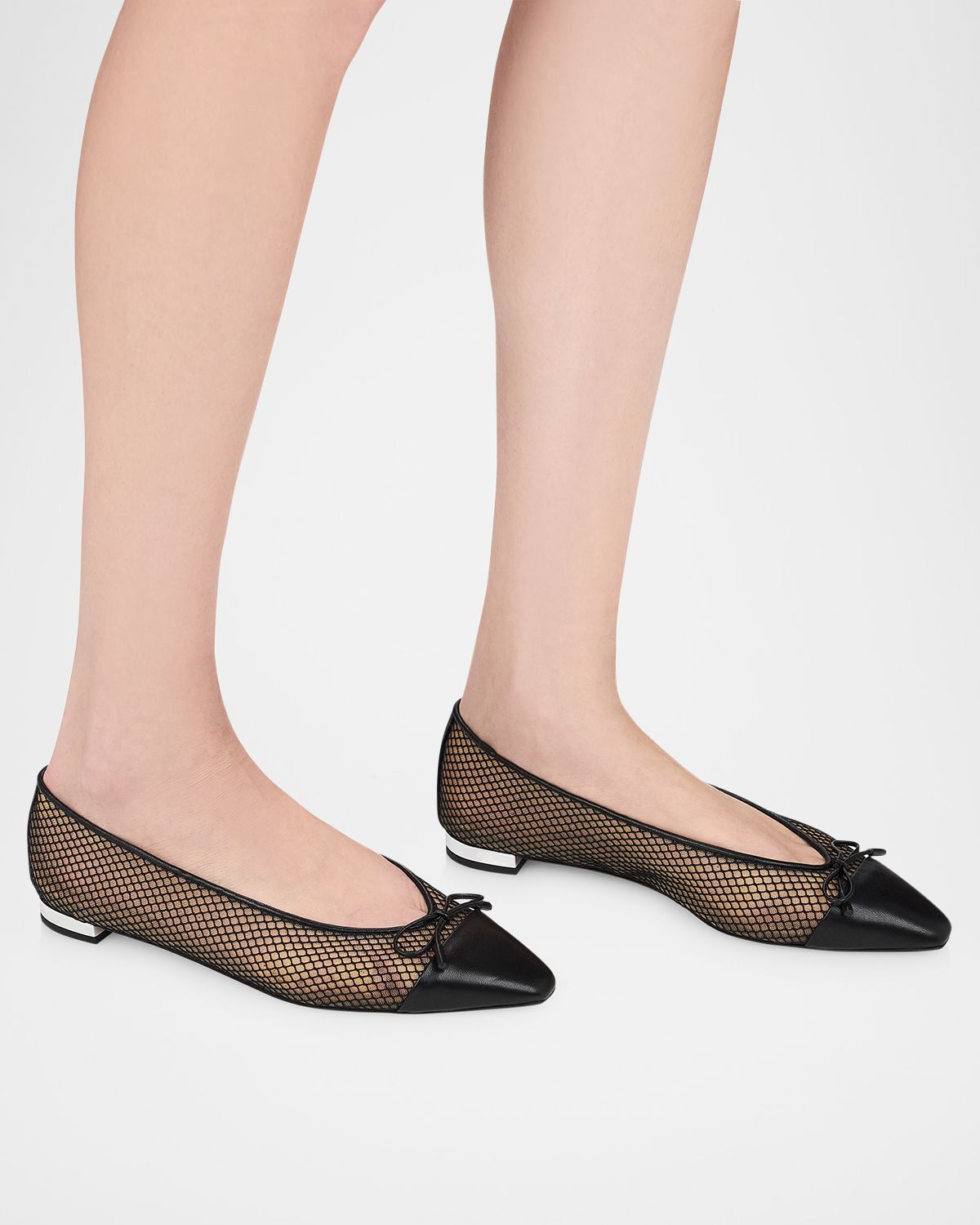 Aquazzura Gioia Mesh Net Cap-Toe Ballerina Flats