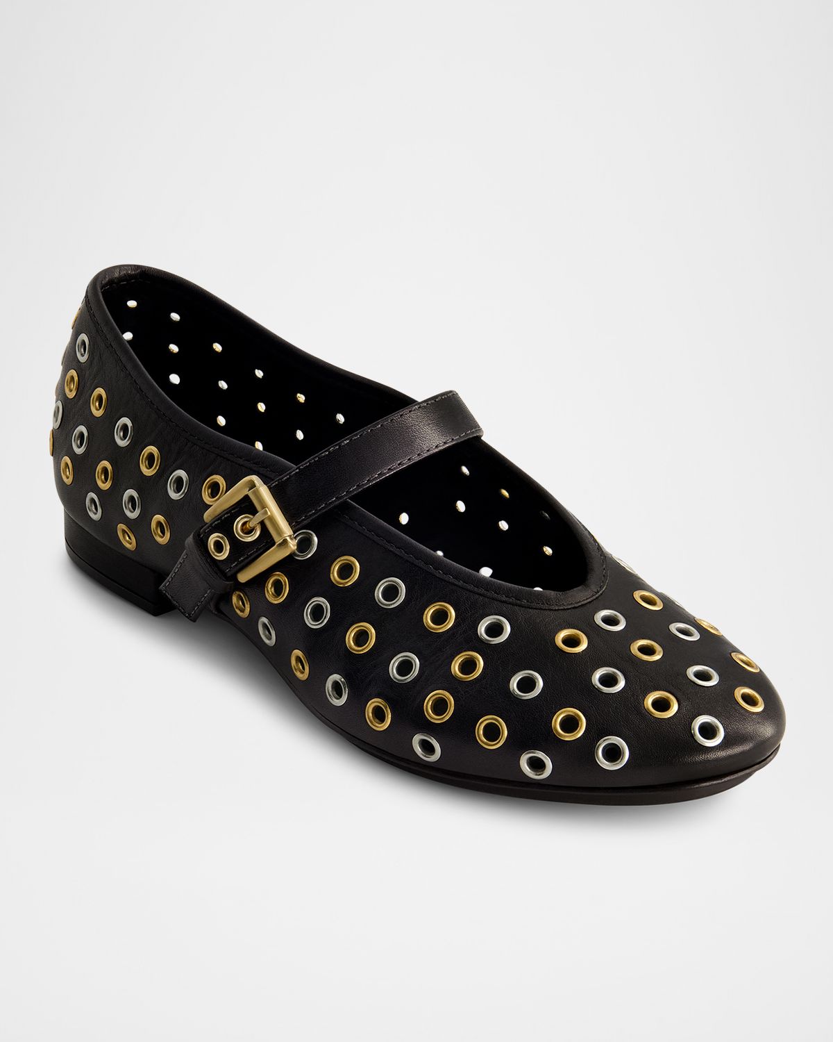 Bernardo Leather Grommet Mary Jane Ballerina Flats