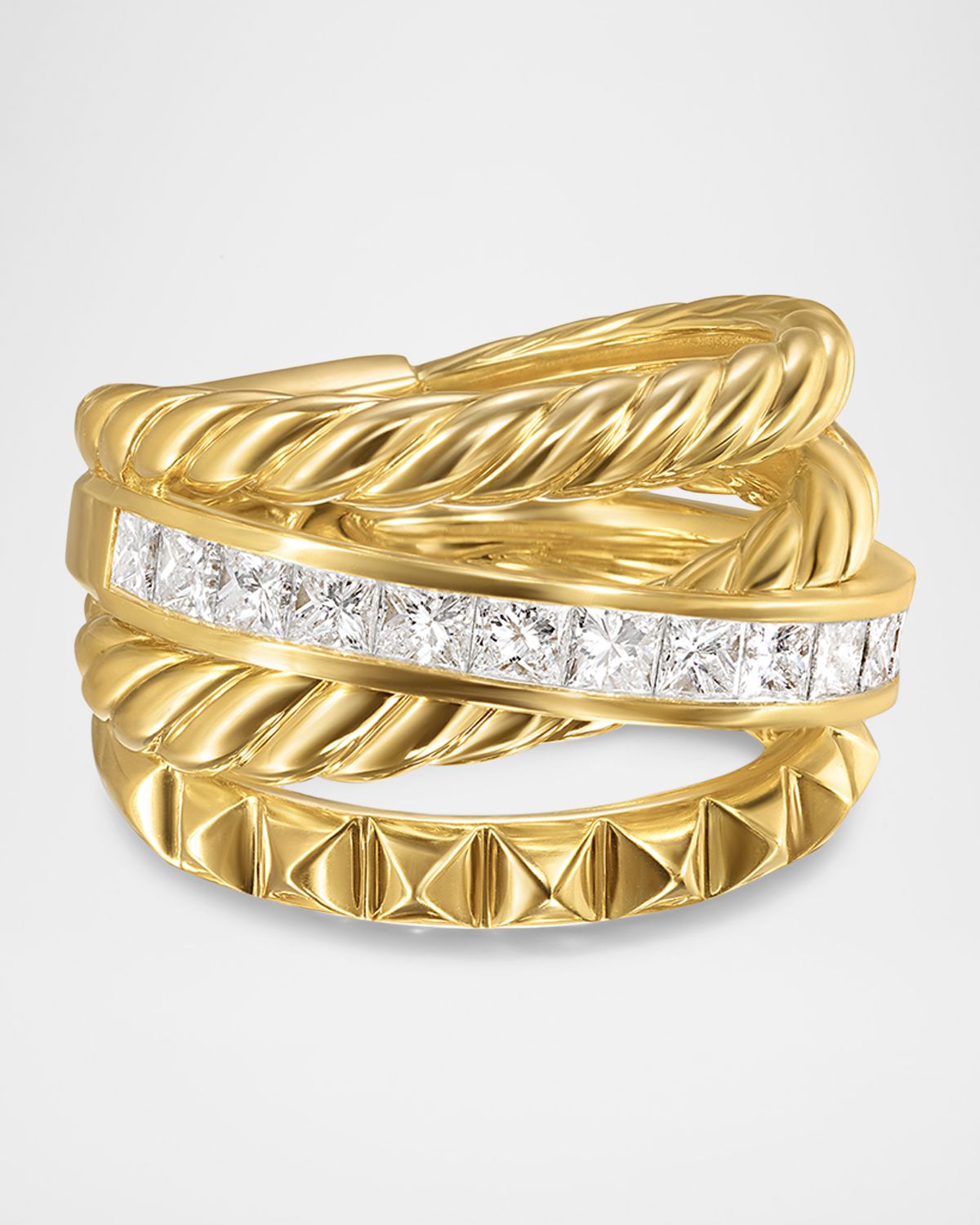 David Yurman Crossover Trio 4 Row Ring with Diamonds in 18K Gold, 15mm