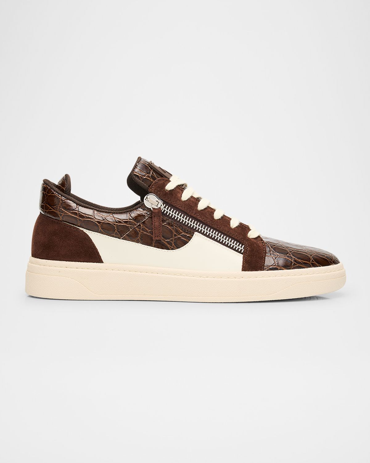 Giuseppe Zanotti Men 's Croc-Effect and Suede Zip-Up Sneakers