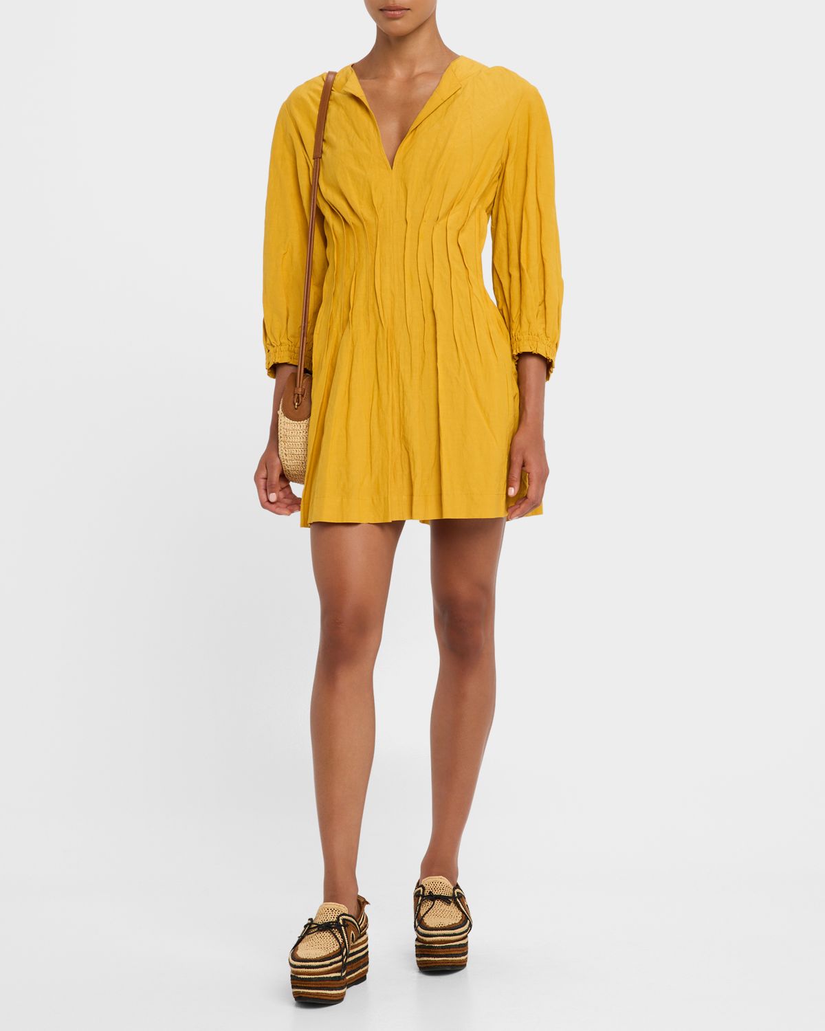 Apiece Apart Rocca Pintuck A-Line Mini Dress