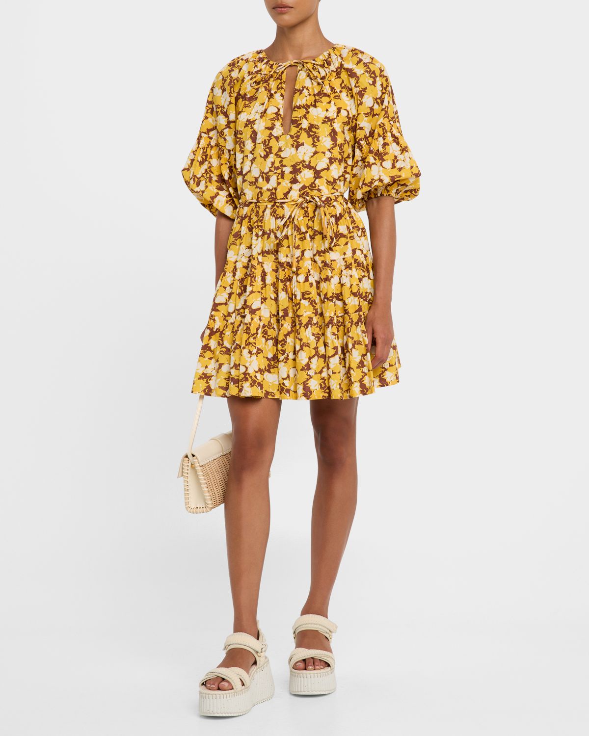 Apiece Apart Cefalu Tiered Organic Cotton Voile Mini Dress