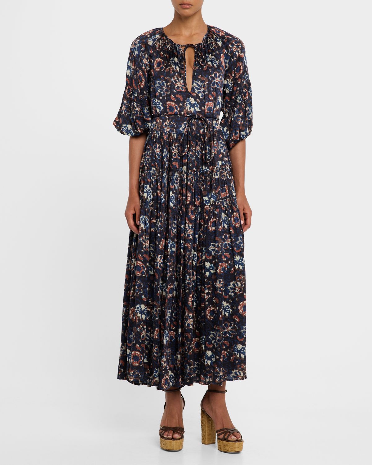Apiece Apart Santa Cecilia Tiered Viscose Sateen Maxi Dress