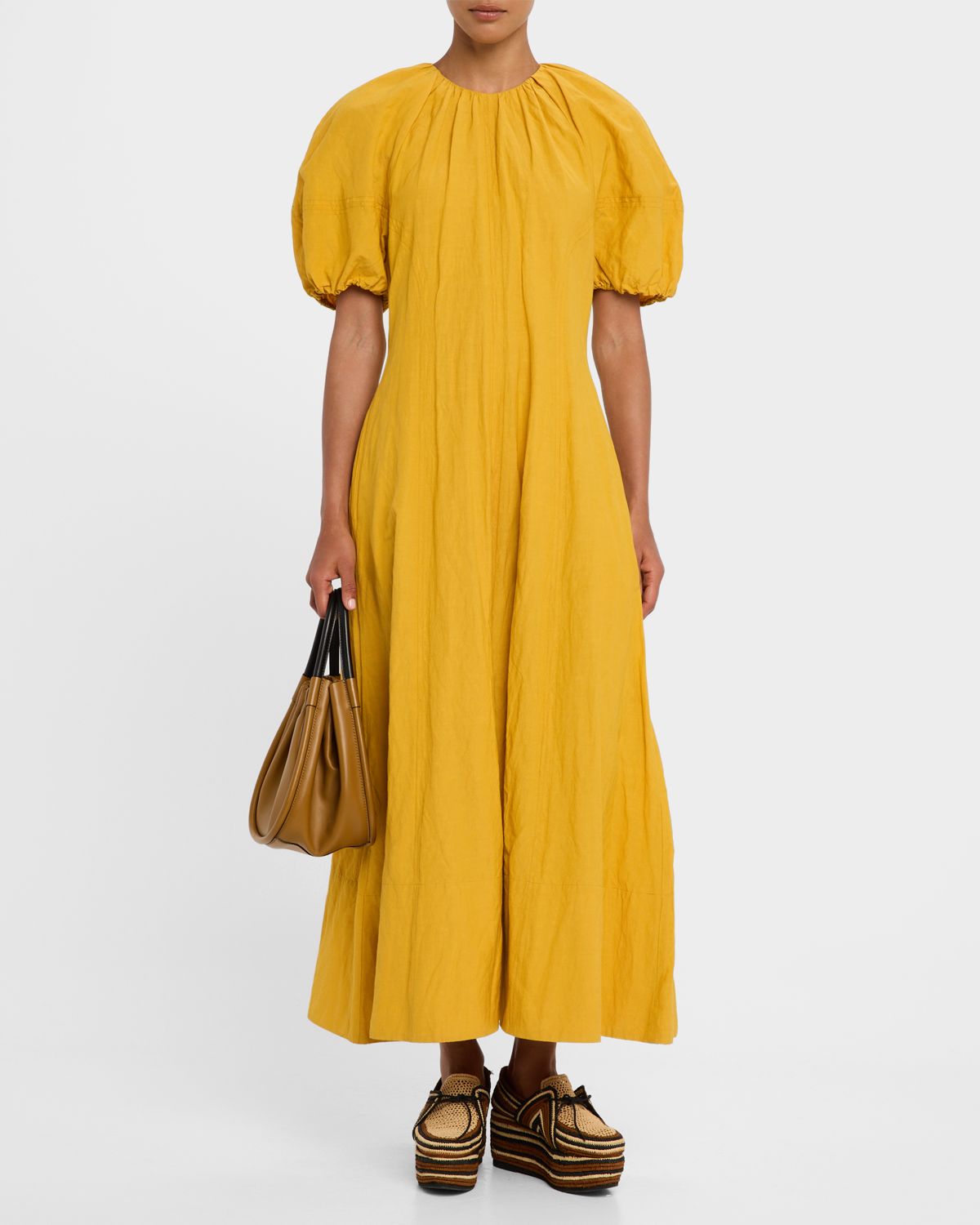 Apiece Apart Antonella Blouson-Sleeve Ruched Maxi Dress